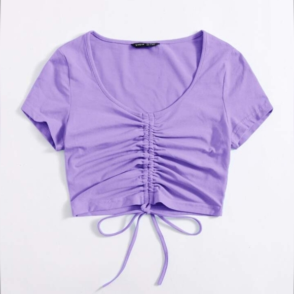 NWT SHEIN EZwear Violet Purple Solid Drawstring Ruched Tee Size 6 - Picture 3 of 16